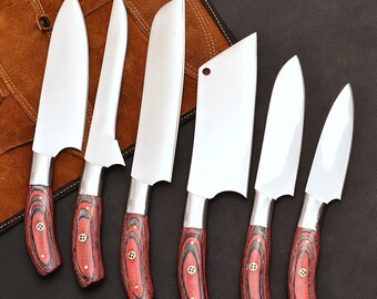 Ensemble de couteaux de chef uniques en acier de Damas, fabriqués à la main. Couteau de chef Damas, ensemble de 5 pièces. Couteaux de cuisine Damas, USA KNIVES. Le cadeau idéal pour lui/elle.