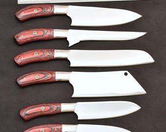 Hand Forged Damascus Steel Chef Knife- Handmade Kitchen Knives Set 5 Pcs -Anniversary Gift for him, Birthday Gift