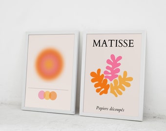 Set d'art mural galerie de 2 tirages, impression de Matisse, découpe de Matisse, manifestation orange,positivity, lot de mur de galerie