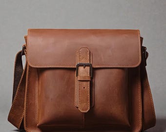 Crazy Horse Leather Crossbody Bag • Retro Cowhide Messenger Satchel