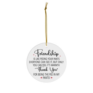 Friend Ornament Gift Friendship is Like Peeing Your Pants Christmas Ceramic Present Birthday