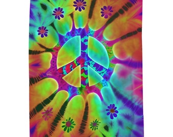 Tye Dye Blanket Rainbow Peace Sign Plush Hippie Psychedelic Birthday House Warming Anniversary Christmas Gift Present