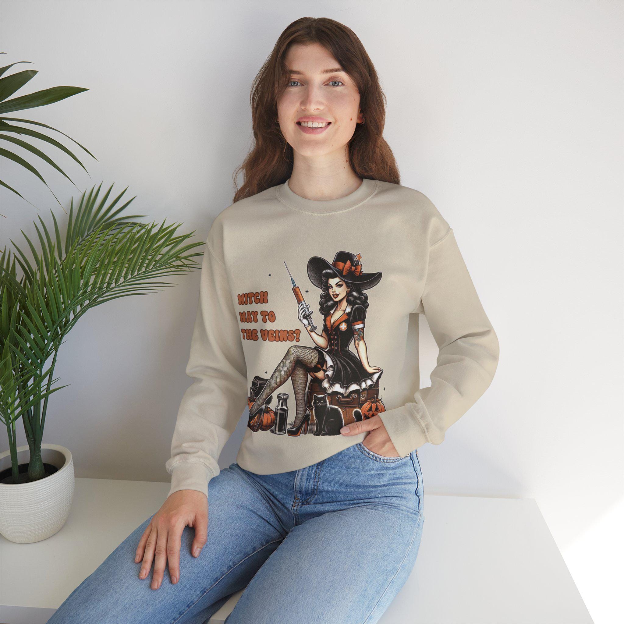 Phlebotomist Halloween Sweatshirt Witch Way To The Veins Funny Blood Draw Nurse Medical