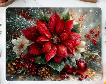 Christmas Poinsettia Still Life Cutting Board Sublimation Design (PNG Digital Download)