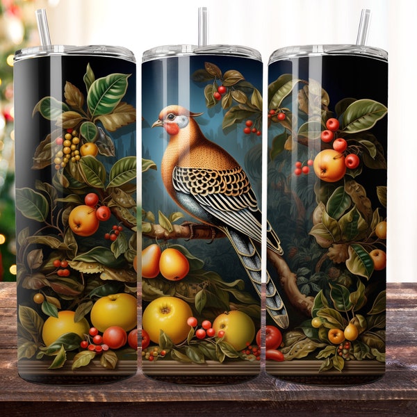 Victorian Partridge In A Pear Tree Christmas 20 oz Skinny Tumbler Sublimation Design, Straight Tumbler Wrap, Instant Digital Download PNG