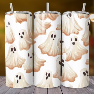 Halloween-Geist Nahtloses Muster 20 Unze Skinny Tumbler Sublimationsdesign, gerader Tumbler Wrap, sofortiger digitaler Download PNG, 300 DPI