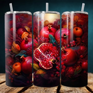 3D Pomegranates Tumbler Sublimation Design: 20oz Skinny Tumbler Wrap (Digital Download)