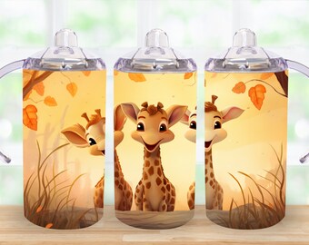 Baby Giraffe Sippy Cup Sublimation Design: 12 Oz Tumbler Wrap (Digital Download)