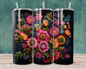 Mexican Floral Tumbler Wrap: Embroidered Design, 20 oz Skinny Tumbler (Digital Download)