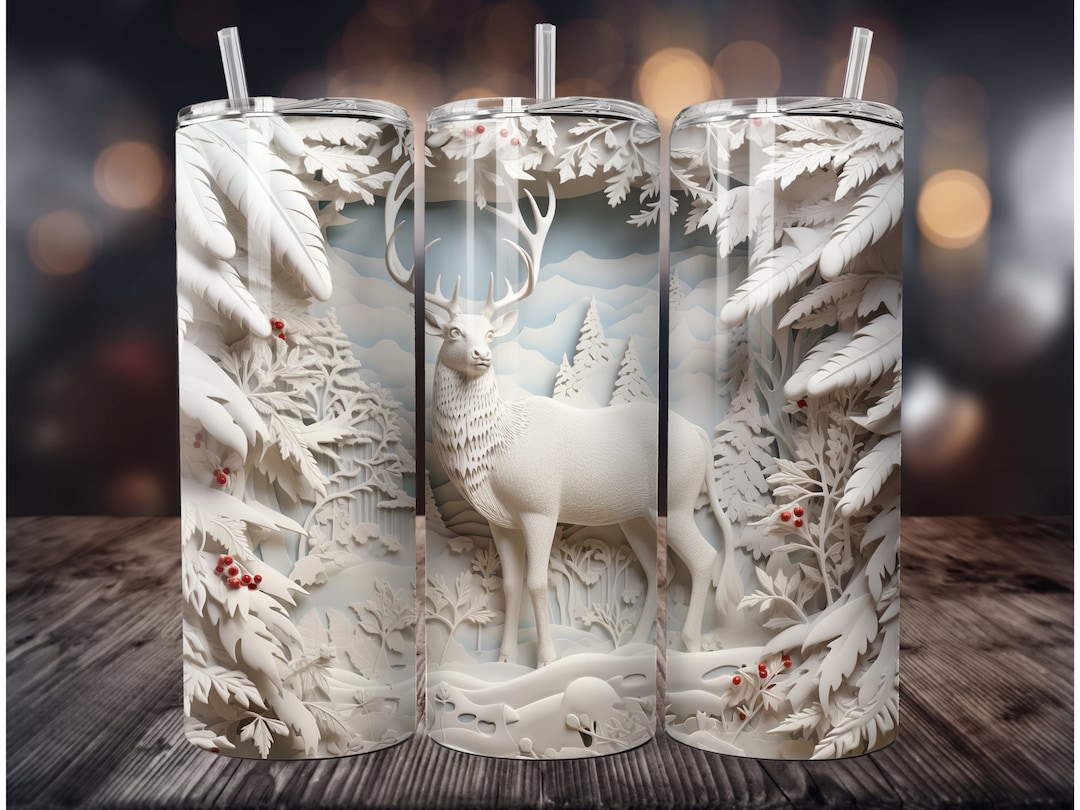 3D Christmas Reindeer Tumbler Sublimation Design: 20 Oz Skinny Tumbler ...