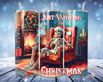 Spooky Christmas Skeleton Tumbler Design: 20 oz Skinny Tumbler (PNG Digital Download 300 DPI)