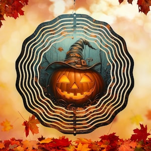3D Jack O&#39;Lantern Witch Hat Wind Spinner Sublimation Design (PNG Digital Download)