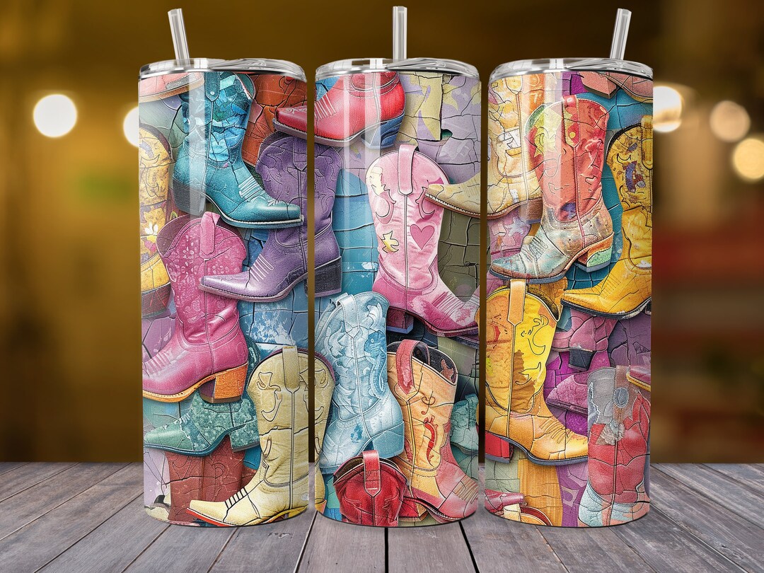 3D Pastel Cowgirl Boots Collage 20 Oz Skinny Tumbler Sublimation Design ...