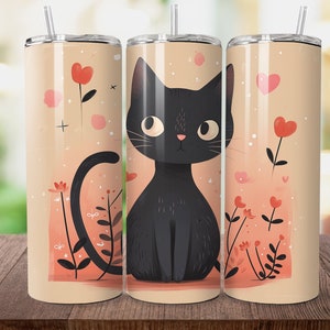 Valentine Black Cat Tumbler Sublimation Design: 20 oz Skinny Tumbler (Digital Download)