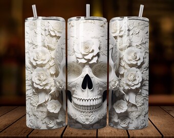 3D White Skull Tumbler Sublimation Design (Digital Download)