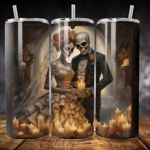 3D Sugar Skull Wedding 20 oz Skinny Tumbler Sublimation Design, Straight Tumbler Wrap, Instant Digital Download PNG, 300 DPI