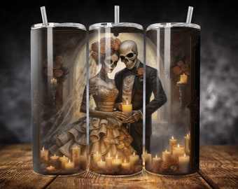 Sugar Skull Wedding Tumbler Sublimation Design (Digital Download)