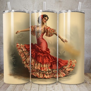 Envoltura para vaso de bailarina de flamenco vintage, envoltura para vaso delgada de 20 oz, envoltura para vaso recta de sublimación, descarga digital instantánea PNG 300 DPI