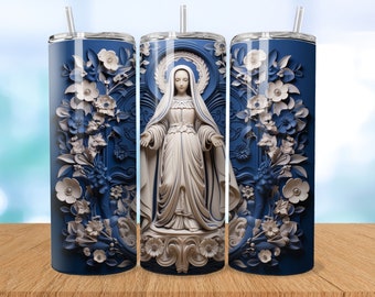 Virgin Mary 20 oz Skinny Tumbler Sublimation Design Instant Digital Download PNG Holy Mother Statue Straight Tumbler Wrap, 300 dpi