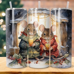 Vintage Christmas Mice Tumbler Sublimation Design (Digital Download)