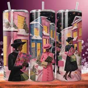 Midcentury Modern Black Women Christmas Tumbler Sublimation Design (Digital Download)