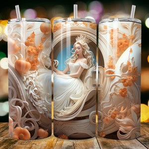 3D Cinderella In Her Coach Fairy Tale 20oz Skinny Tumbler Sublimation Design, Straight Tumbler Wrap, Instant Digital Download PNG, 300 DPI