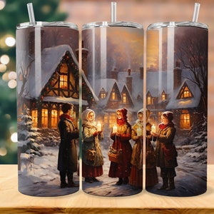 Victorian Christmas Carolers 20 oz Skinny Tumbler Sublimation Design, Straight Tumbler Wrap, Instant Digital Download PNG 300 DPI
