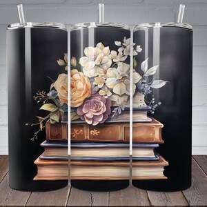 Floral Book Stack Tumbler Sublimation Design (Digital Download)