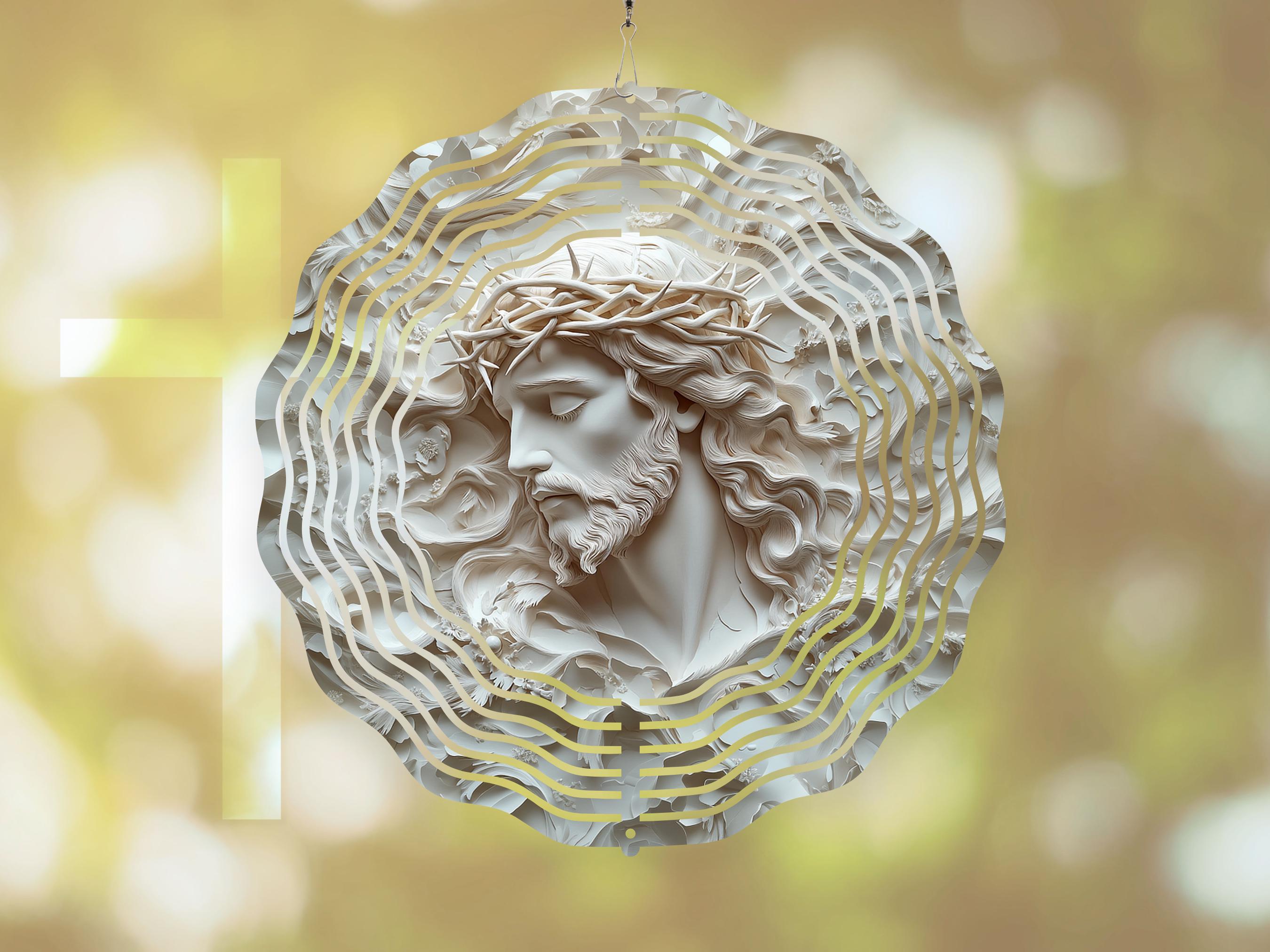 3D Jesus Christ Profile Crown of Thorns Wind Spinner Sublimation Design Instant Digital Download PNG Religious Easter Windspinner 300 dpi