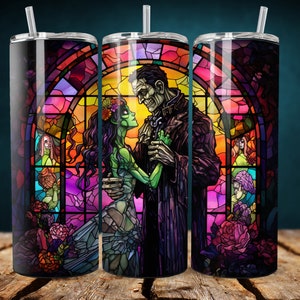 Stained Glass Frankenstein & Bride Tumbler Sublimation Design (Digital Download)