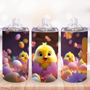 Easter Chicks 12 oz Sippy Cup Sublimation Design, Straight 12 Oz Tumbler Wrap PNG, Baby Cats, Kids Water Bottle, Digital Download, 300 DPI