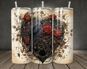 Gothic Heart Rose Tumbler Sublimation Design (Digital Download)
