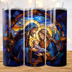 Stained Glass Holy Family Tumbler Sublimation Design (Digital Download)