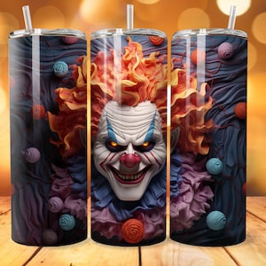 Ontwerp Halloween-beker 3D enge clown: 20 oz magere bekerverpakking (digitale download)
