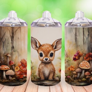 Cute Fawn 12 oz Sippy Cup Sublimation Design, Straight 12 Oz Tumbler Wrap PNG, Baby Deer, Kids Water Bottle, Digital Download, 300 DPI