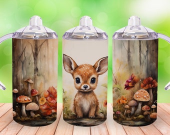 Cute Fawn 12 oz Sippy Cup Sublimation Design, Straight 12 Oz Tumbler Wrap PNG, Baby Deer, Kids Water Bottle, Digital Download, 300 DPI