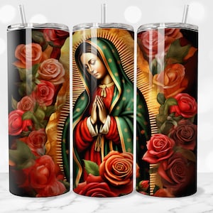 Virgen de Gaudalupe 20 oz Diseño de sublimación de vaso flaco, Descarga digital instantánea PNG, Señora de Guadalupe, Envoltura de vaso recto, 300 ppp