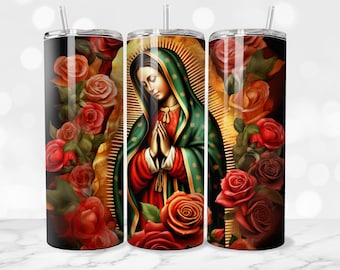 Virgen de Gaudalupe 20 oz Skinny Tumbler Design, Sofortiger digitaler Download PNG, Lady of Guadalupe, Straight Tumbler Wrap, 300 dpi
