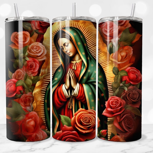 Virgen de Gaudalupe 20 oz Skinny Tumbler Sublimation Design, Instant Digital Download PNG, Lady of Guadalupe, Straight Tumbler Wrap, 300 dpi