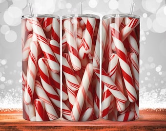 Christmas Candy Cane 20oz Skinny Tumbler Sublimation Design (Digital Download)
