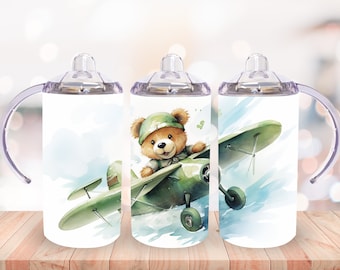 Modèle à sublimation dans un gobelet à gobelet avion ours en peluche : emballage pour gobelet de 12 oz (téléchargement numérique)