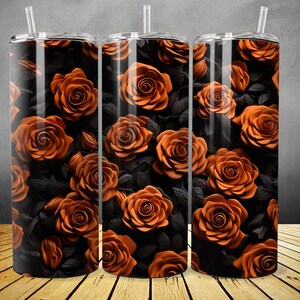 Halloween Orange Roses Tumbler Sublimation Design: 20 oz Skinny Tumbler (Digital Download)