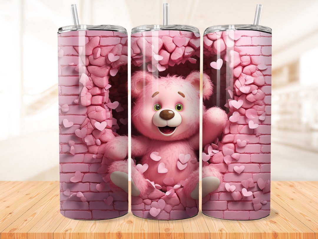 Valentine Teddy Bear Tumbler Sublimation Design: 20 Oz Skinny Tumbler ...