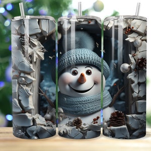 3D Christmas Snowman Hole In Wall 20 oz Skinny Tumbler Sublimation Design, Straight Tumbler Wrap, Instant Digital Download PNG 300 DPI