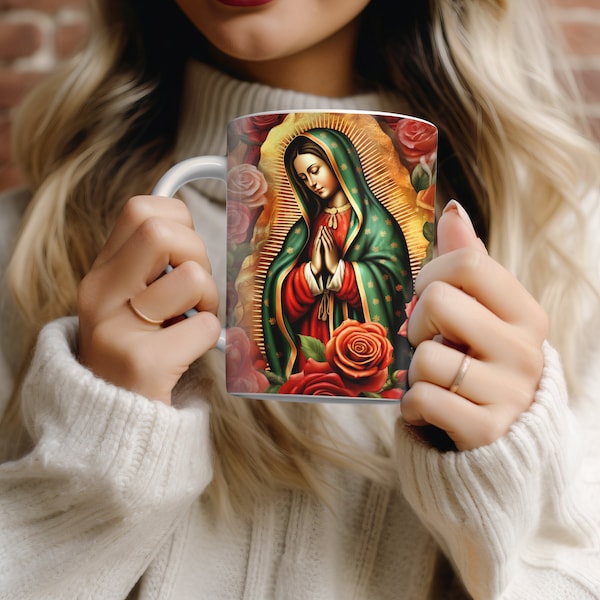 Virgen de Gaudalupe 11 and 15 Oz Mug Sublimation Design, Instant Digital Download PNG, Lady of Guadalupe, Straight Tumbler Wrap, 300 dpi