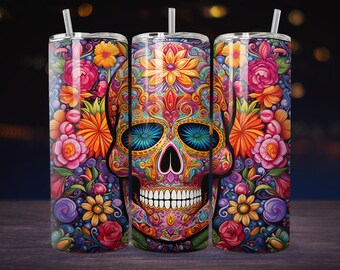 3D Sugar Skull Tumbler Sublimation Design: Straight Wrap (Digital Download)