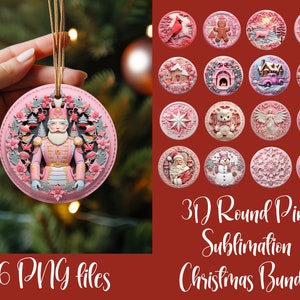 Pacote de Enfeites de Natal Rosa 3D PNG: Designs de Sublimação (Download Digital)