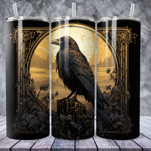 Spooky Halloween Gothic Raven 20 oz Skinny Tumbler Sublimation Design, Straight Tumbler Wrap, Instant Digital Download PNG, 300 DPI