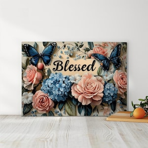 Cutting Board Sublimation Design Floral Blessed Chopping Board PNG Religious Christian Rustic Kitchen Decor Digital Instant Download 300 DPI
