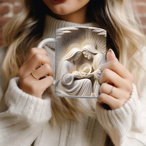Szopka 3D Mary Joseph Jesus, 11 i 15 uncji opakowanie na kubek projekt sublimacji, natychmiastowe pobieranie cyfrowe PNG, świąteczne opakowanie na kubek, 300 dpi